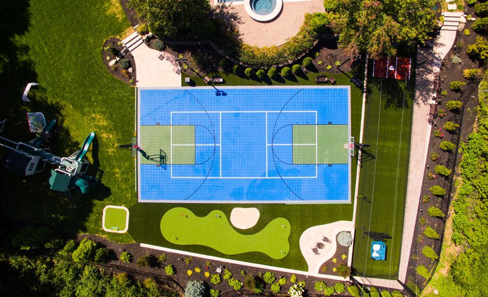 Overhead view of fun backyard