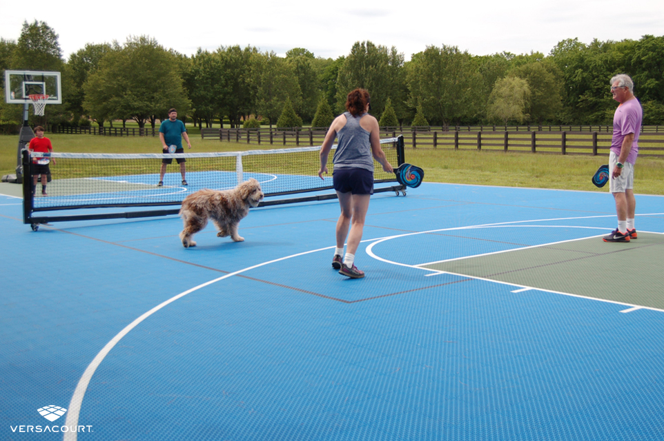 Backyard tennis & basketball court combo