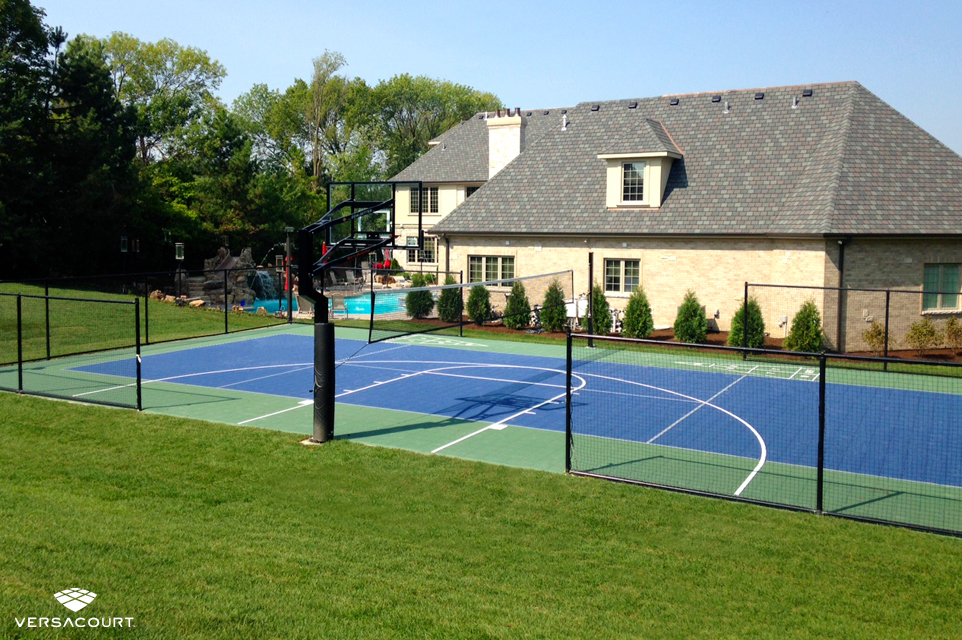 Backyard mutli-sport game court in blue and green