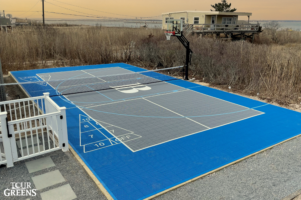 Oceanside backyard with a multi purpose game court