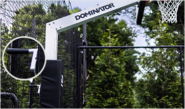close up of Dominator basketball goal showing 7 easy cranks