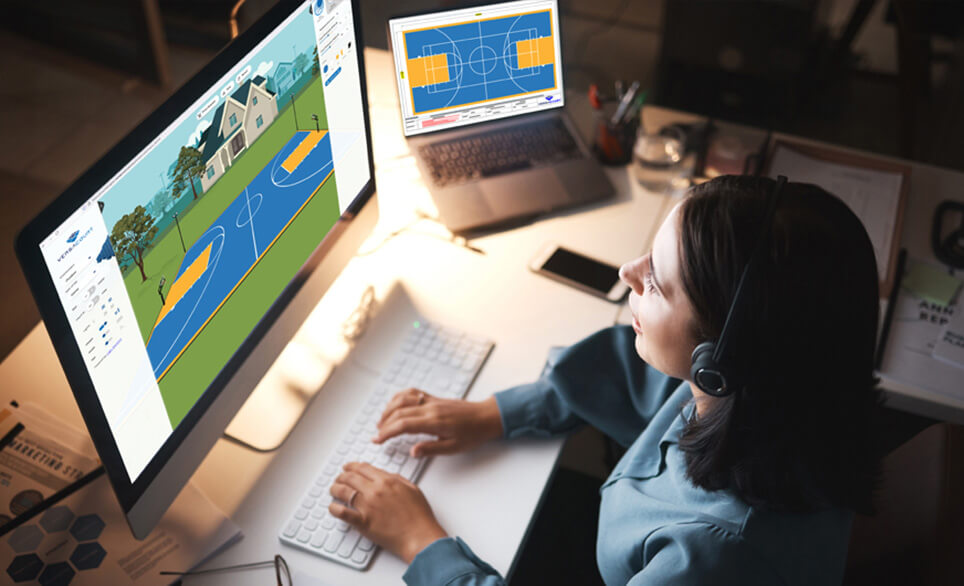 customer service rep looking at design software