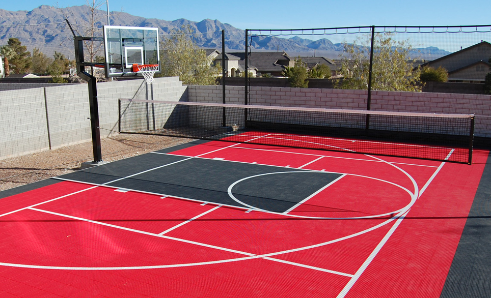 basketball court brightly lit at night