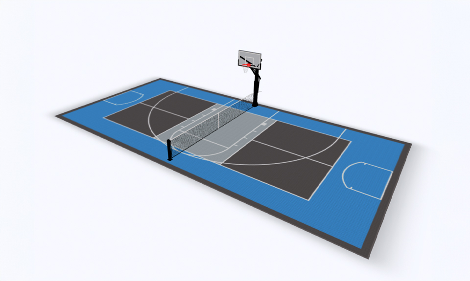 Standard 20' x 44' VersaCourt pickleball court on a multi-sport game court 