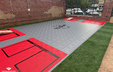 Branded Cornhole Court with Synthetic Turf Fringe