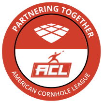 circular badge with text: Partnering Together American Cornhole League
